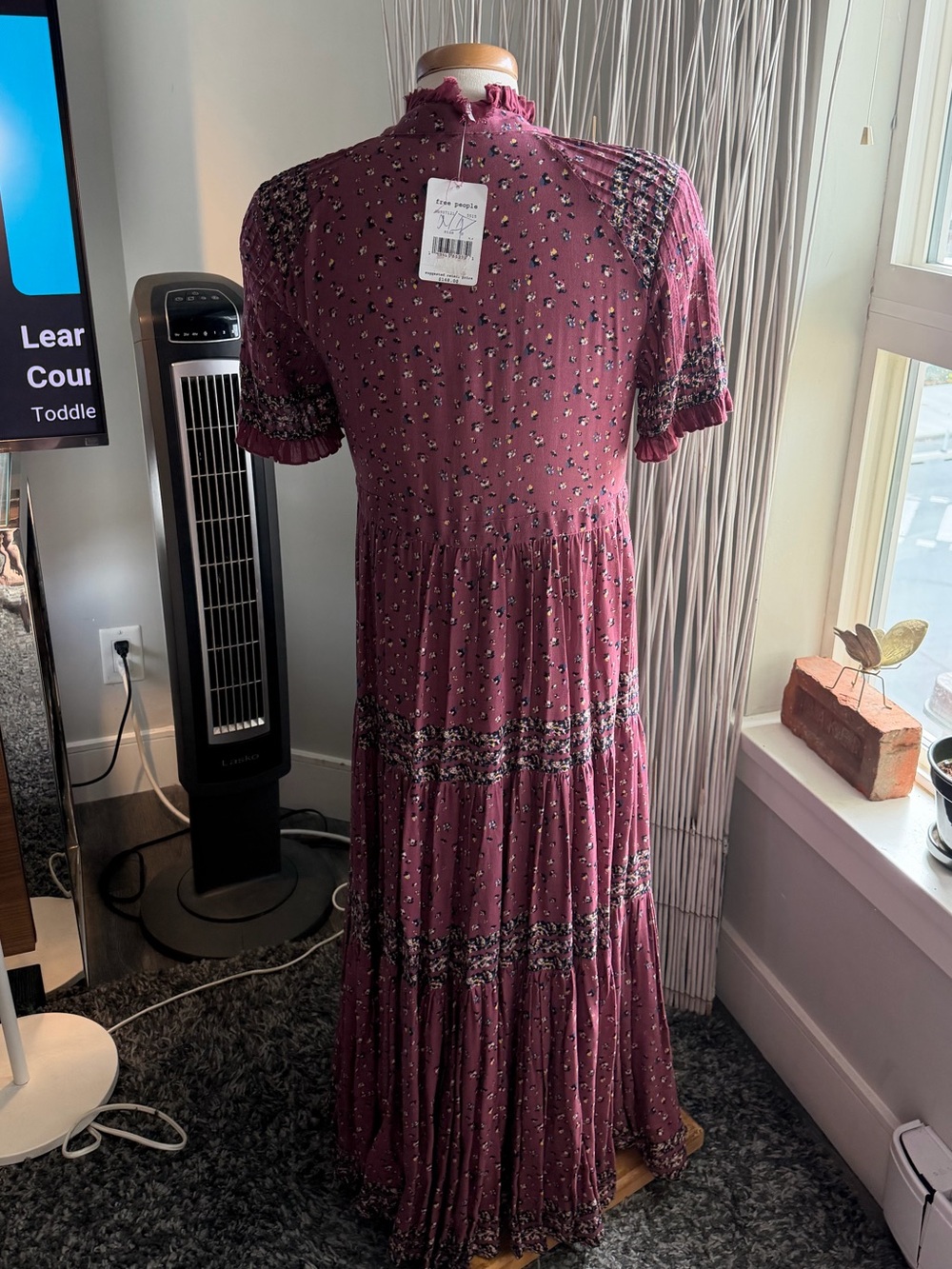 Free People Rare Feelings Burgundy Floral Tiered Maxi Dress with Tie Waist - Picture 5 of 11